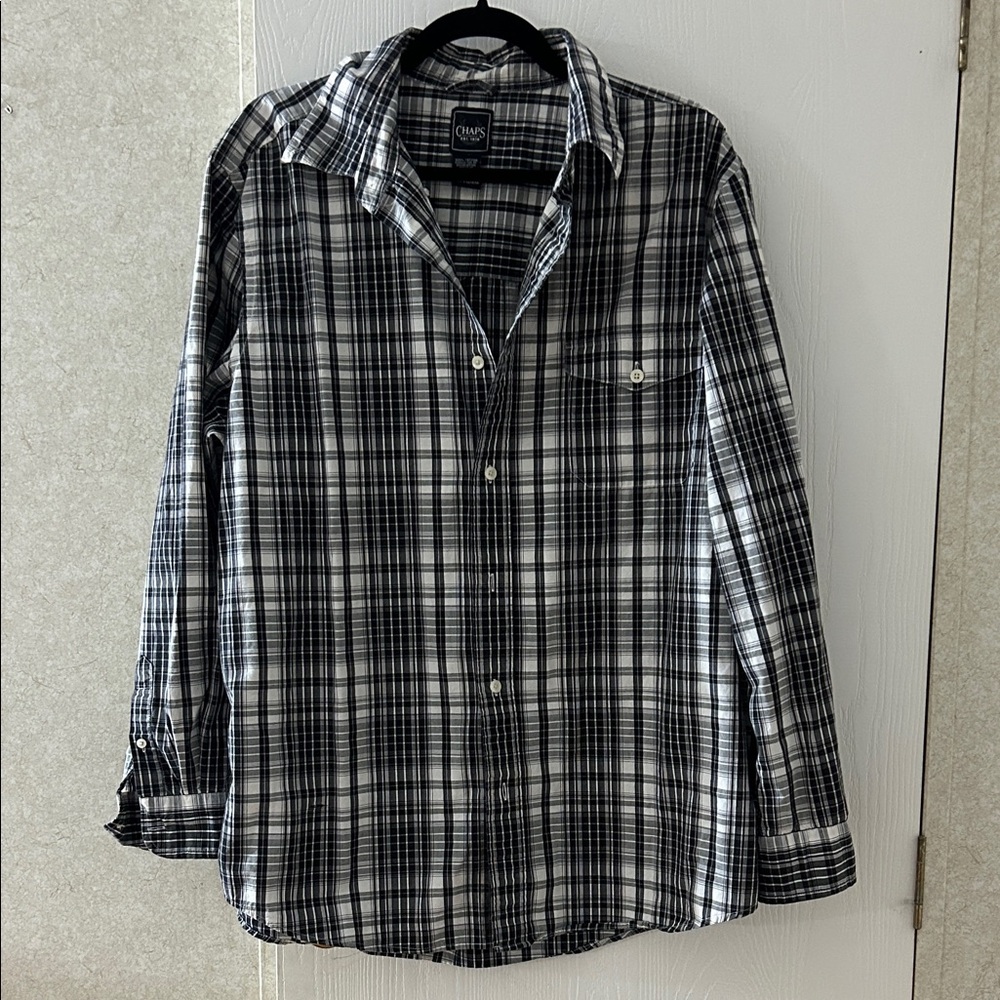 Chaps Men's Monochrome Plaid Button-Down Shirt,Size XL